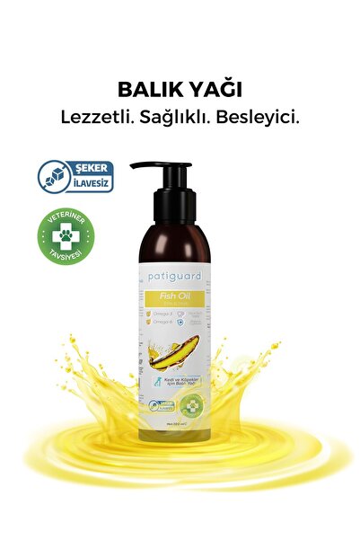 Patiguard Fish Oil 200 ml Kedi Ve Köpek Balık Yağı Evcil Hayvan Omega 3 Ve 6 Içerikli Norveç Somon Bağışıklık