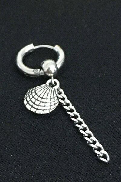 The Collection Unisex Silver Seashell Figured Steel Earring
