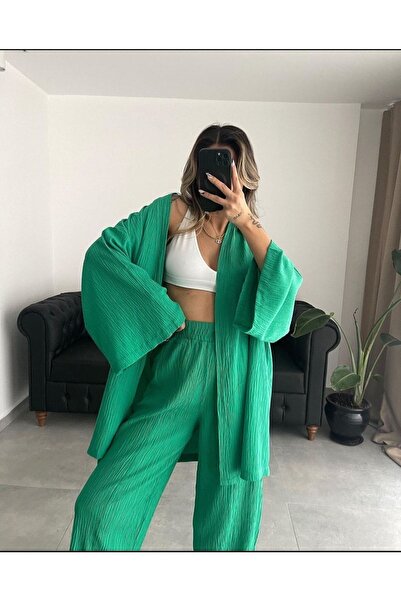 Tommes Butik Seersucker Women's Kimono Set - Green