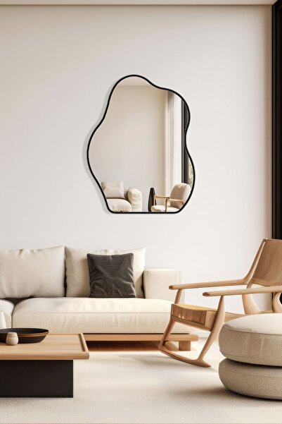 Mirze Life Özel Tasarım Dalgalı Duvar Aynası, Asimetrik Salon Antre Giriş Ayn...