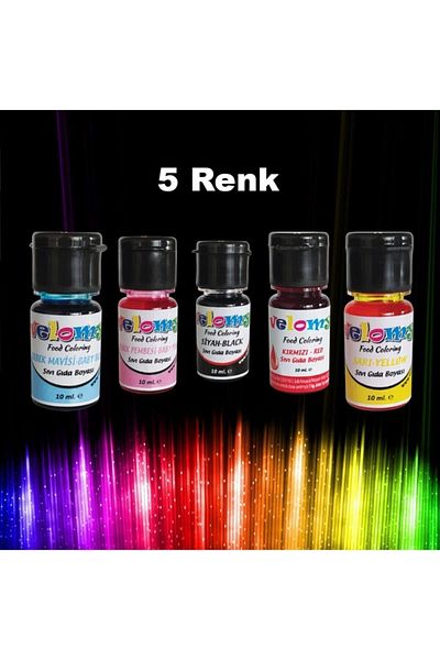 velomy Baby Blue, Baby Pink, Black, Red, Yellow Water Based Liquid Food Coloring 10 Gr. - 5 Pieces No: 3