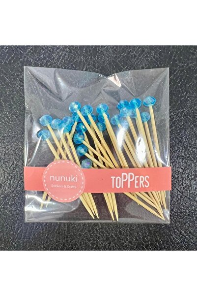 NUNUKİ مسواك كوكتيل مطرز بالكريستال الأزرق - 25 قطعة 7 سم، لتزيين الحفلات وال...