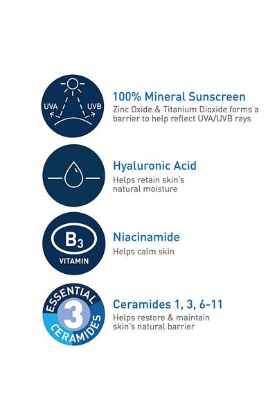 CeraVe 100% Mineral Sunscreen SPF 30 | Face sunscreen Travel Size Sunscreen 2.5 oz