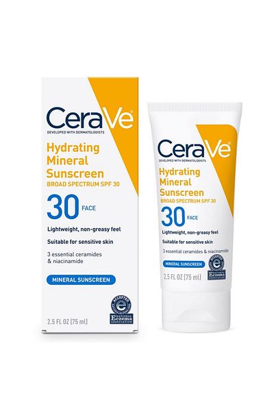 CeraVe 100% Mineral Sunscreen SPF 30 | Face sunscreen Travel Size Sunscreen 2.5 oz