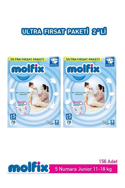 Molfix Baby Diapers Ultra Deal Package Junior Size 5 78 Pieces x 2 Packs