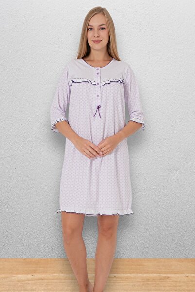 Nitesheys Uzun Kollu %100 Pamuk Penye Atınç Anne Gecelik, Hastahane, Hamile ve Lohusa Geceliği