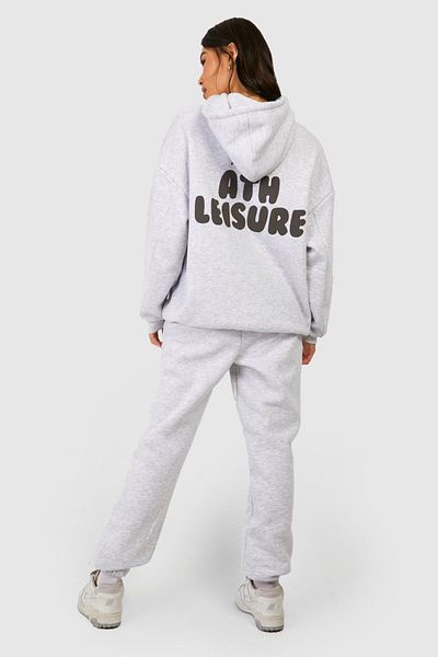 Mythologie Ath Leisure Tracksuit Set - Gray Printed Suit Jogger Sweatshirt Rubber Leg Hooded
