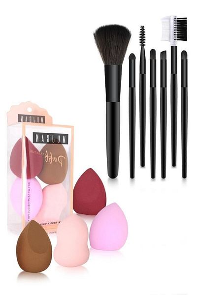 MUJGAN 2-Piece Makeup Set 7-Piece Brush Set + 4-Piece Makeup Sponge