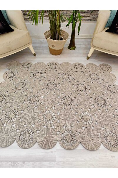 ModaCardin jüt Hasır görünümlü Desenli Modern El Örgüsü dikdörtgen Halı Kilim