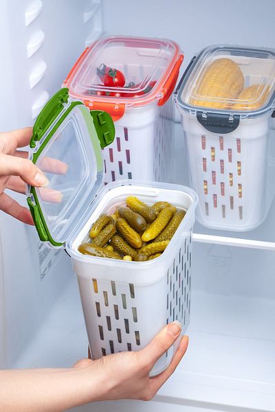 Porsima 1047 Lockable Lid with Strainer Pickle Holder Olive Rack Multi-Purpose Rectangular Storage Container 2 L