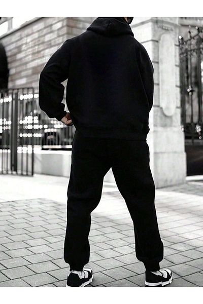 Mythologie New York Hustle Tracksuit - Black Printed Suit Jogger Sweatshirt Elastic Leg Hooded