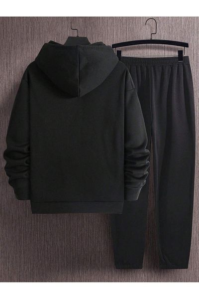 Mythologie Triangle Logo Tracksuit Set - Black Printed Suit Jogger Sweatshirt Elastic Leg Hooded
