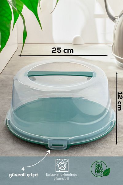 Porsima 1093 Round Cake Pastry Pastry Storage Container - Carrying Jar with Lockable Lid 25 cm