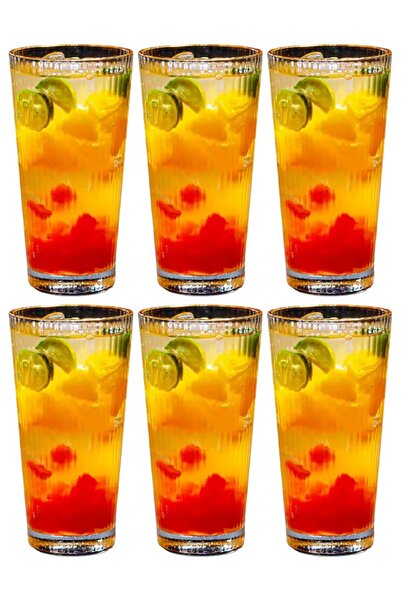 Kitchen Design Lab Yeni Çizgili Uzun Cam Bardak Meşrubat Latte Nescafe Su Bar...