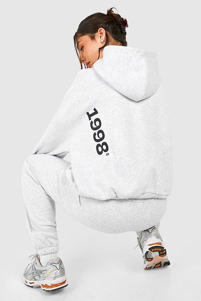 Mythologie 1998 modEl Gray PrintEd JoggEr Tracksuit SEt - Elastic LEg and Hood