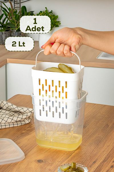 Porsima 1045 Pickle Holder with Strainer Multi-Purpose Rectangular Storage Container - 2 Lt Transparent
