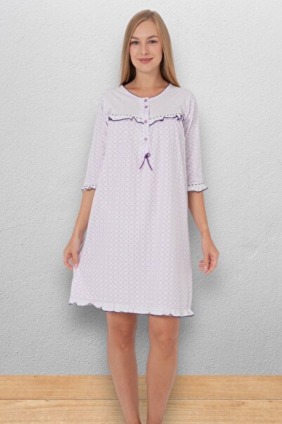 Nitesheys Uzun Kollu %100 Pamuk Penye Atınç Anne Gecelik, Hastahane, Hamile ve Lohusa Geceliği