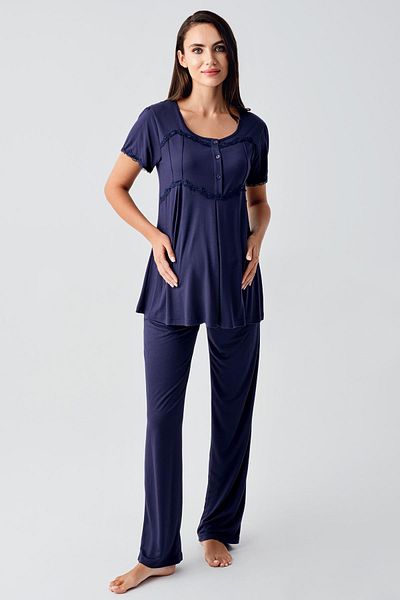 Artış Flexible Viscous Short Sleeve maternity Pajamas and Dressing Gown Set