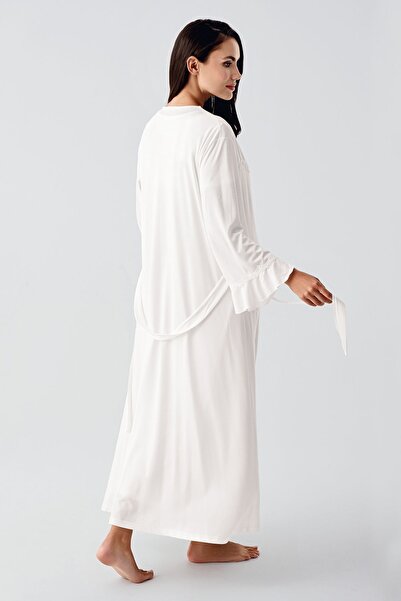 Artış Ecru Viscose maternity Nightgown and Dressing Gown Set - 12401