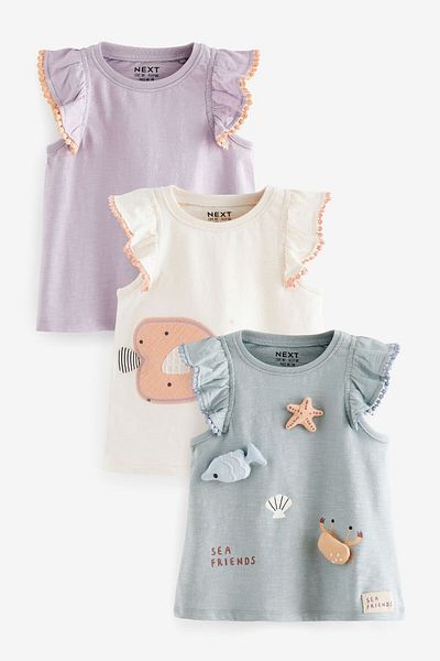 Next Baby Blue Lilac Sea Creatures Patterned - 3-Piece Set with Short Sleeve Shorts