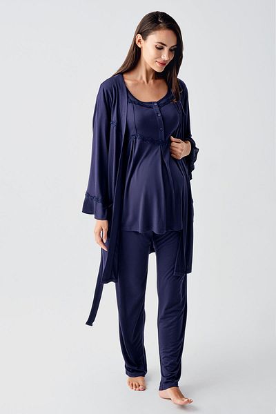 Artış Flexible Viscous Short Sleeve maternity Pajamas and Dressing Gown Set