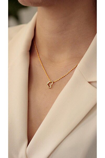 DİAMİNE PIRLANTA 14 Ayar Altın Halat Burgu Kalp Kolye Sevgililer Günü Hediyesi