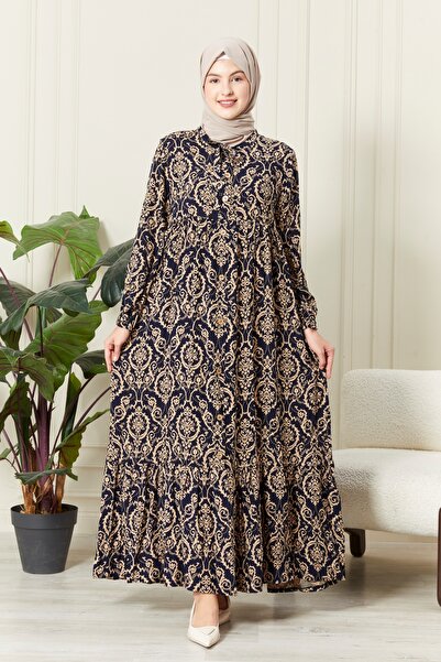 fistan فستان حجاب فيسكوز مقاس كبير - زر أمامي، قطن