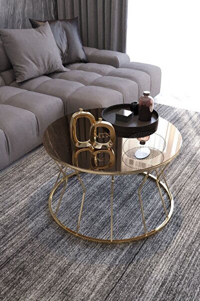 Nies Aksesuar Kum Saati Orta Sehpa Gold Ayak Bronz Ayna