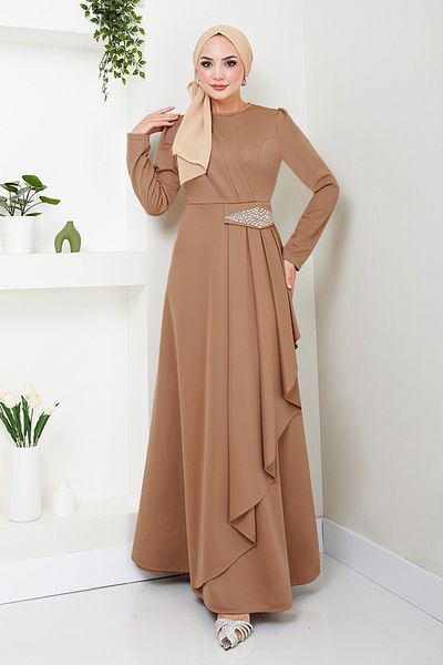 ModaMerve Rochie Hijab Latte - Detaliu Piatra, Model 5022SL890