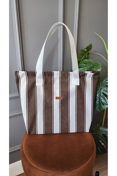ALTINPAMUK Twill Brown White Multi-Purpose Zippered Shoulder and Hand Bag