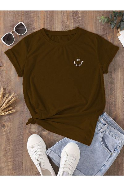 BE QUEEN Μεγάλο μέγεθος Special Production Smile Printed 100% βαμβάκι που απομακρύνει τον ιδρώτα New Trend γυναικείο μπλουζάκι