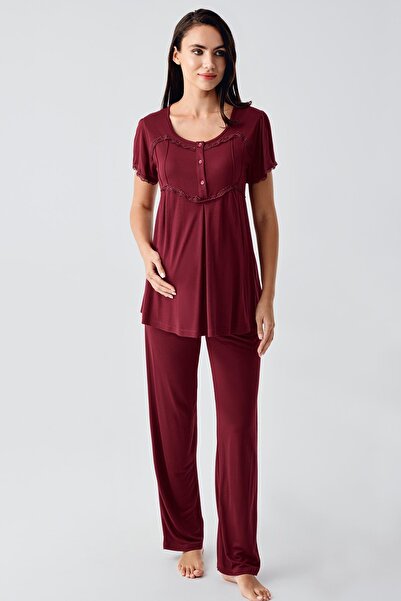 Artış Flexible Viscous Short Sleeve maternity Pajamas and Dressing Gown Set
