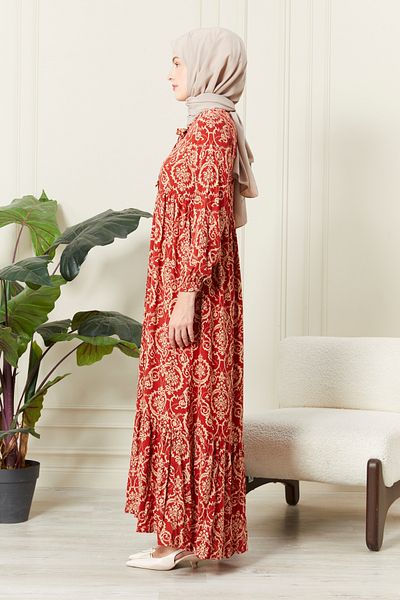 fistan Large Size Viscose Hijab Dress - Buttoned Front, Cotton Mother's Dress