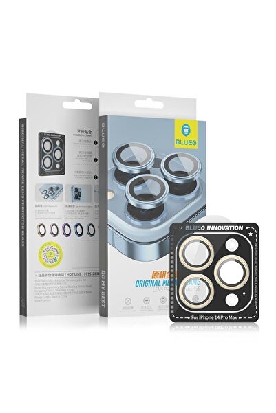 BLUEO آيفون 14 برو / 14 برو ماكس إطار معدني أصلي أسود واقي زجاجي لعدسة الكامي...