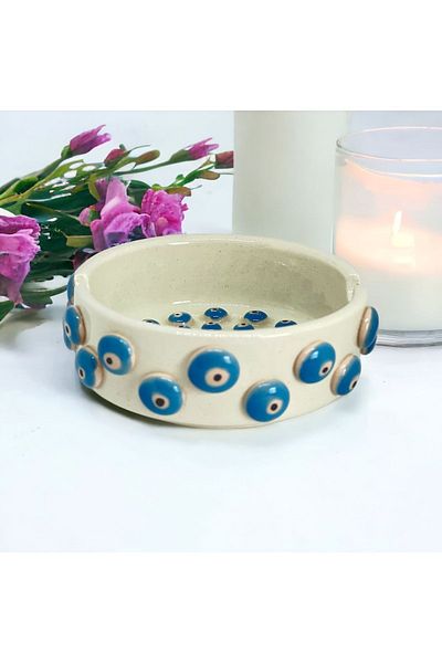 sim atölye Handmade Ash Tray Ashtray with Evil Eye Bead Pattern