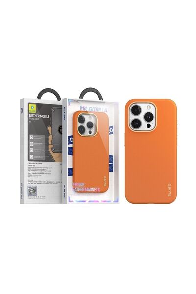 BLUEO حافظة آيفون 14 برو ماكس جلدية فاخرة ماجسيف برتقالية