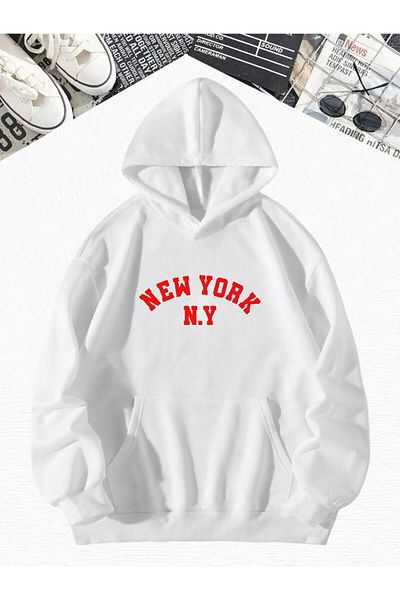 BENROMA Бял суитшърт с качулка и принт NEW YORK N.Y.