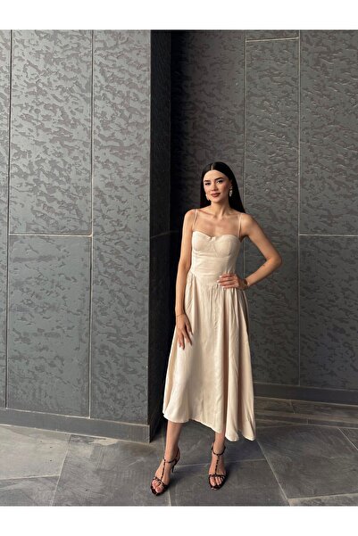 gdkdesignstudıo KREM KENZA İP ASKILI ELBİSE