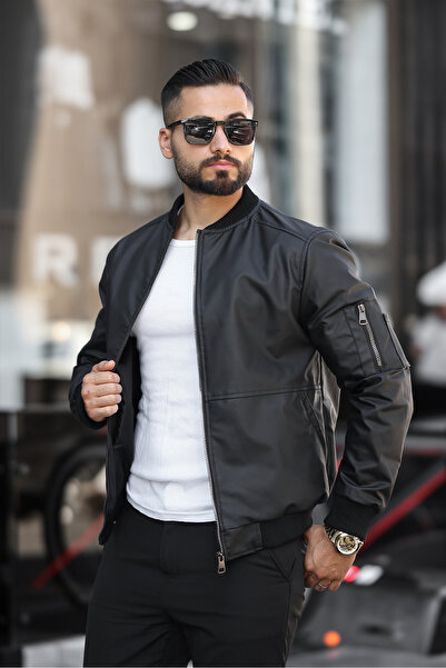 S&M CLOTHİNG Černá karbonová kožená pánská bunda