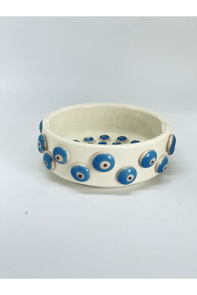 sim atölye Handmade Ash Tray Ashtray with Evil Eye Bead Pattern