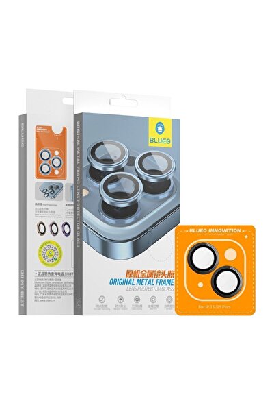 BLUEO واقي عدسة الكاميرا باللون الأسود بإطار معدني أصلي متوافق مع iPhone 15 /...