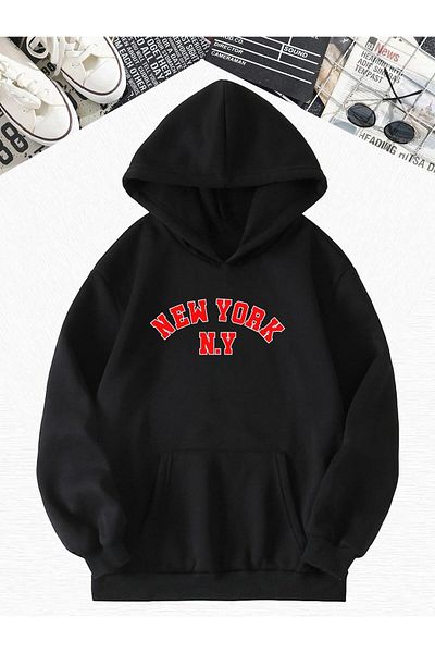 BENROMA Черен суитшърт с качулка и щампа New York N.Y.