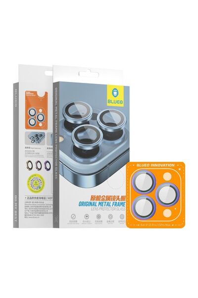BLUEO iPhone 15 Pro Max Original Metal Frame Blue Camera Lens Protector