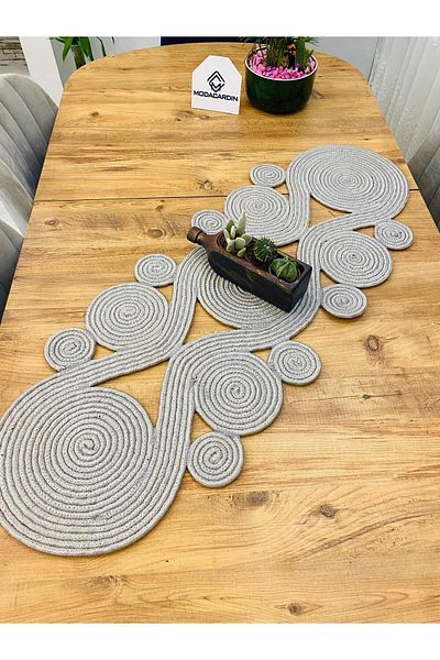 ModaCardin Față de masă decorativă din iută și răchită în stil boem - model spiralat, Runner 40x110 CM, husă pentru masă de cafea