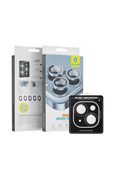 BLUEO واقي زجاجي لعدسة الكاميرا باللون الأسود لهاتف iPhone 14 / 14 Plus بإطار...