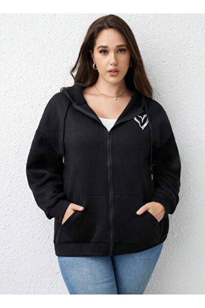 CAST COLLECTİON Jachetă de damă cu imprimeu inimă neagră - cu fermoar