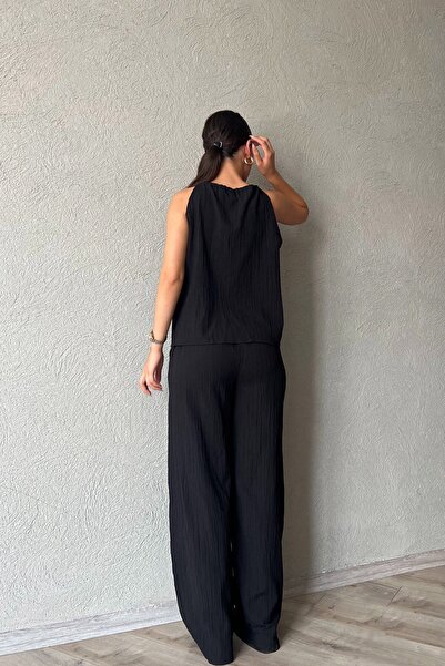 Seda Yalçın Atelier Black Rope Strap Blouse and Pants Set