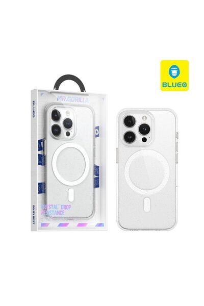 BLUEO İphone 15 Uyumlu Magsafe Crystal Pro Drop Resistance Glitter Transparen...