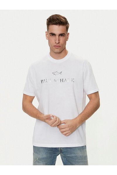 PAUL&SHARK Λευκό T-Shirt - Ανδρικό, Στρογγυλή λαιμόκοψη, Κοντό μανίκι, με λογότυπο μάρκας 14311602 -46Α