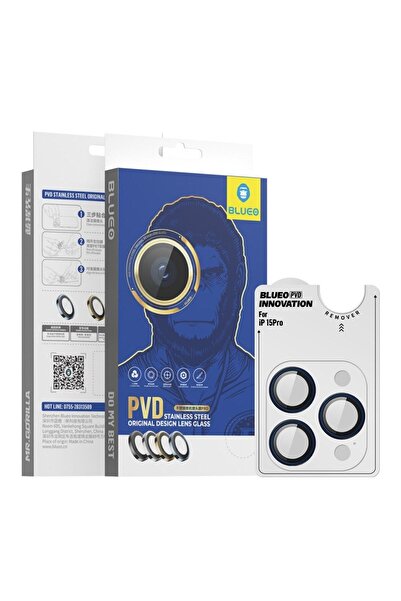 BLUEO İphone 15 Prouyumlu Pvd Stainless Steel Su / Toz Geçirmez Mavi Lens Kor...